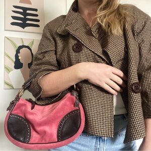 RARE Y2K Miu Miu Pink Suede and Brown Leather Shoulder Bag